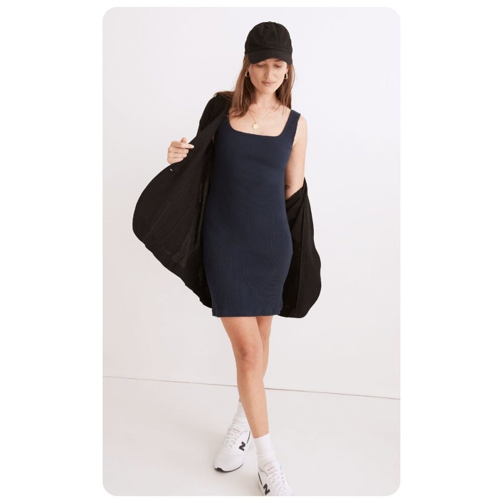 Madewell Dark Navy Nightfall Blue Ribbed Knit Sleeveless Bodycon Mini Dress sz M